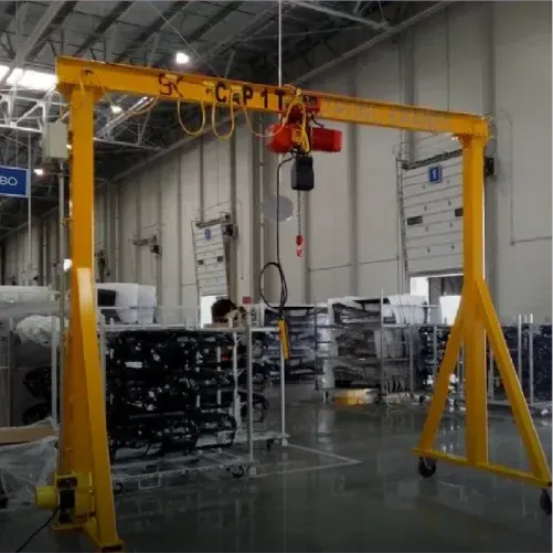 Grúa gantry móvil amarilla con polipasto eléctrico