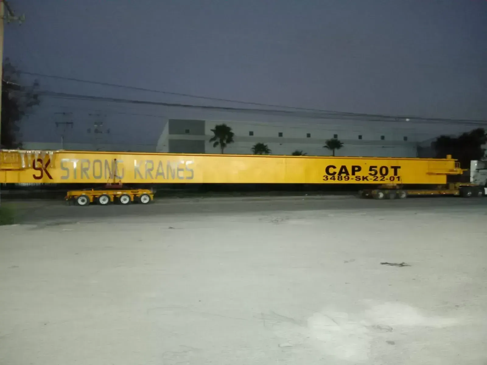 Grúa viajera bipuente Strong Kranes de 50 toneladas vista en un patio industrial