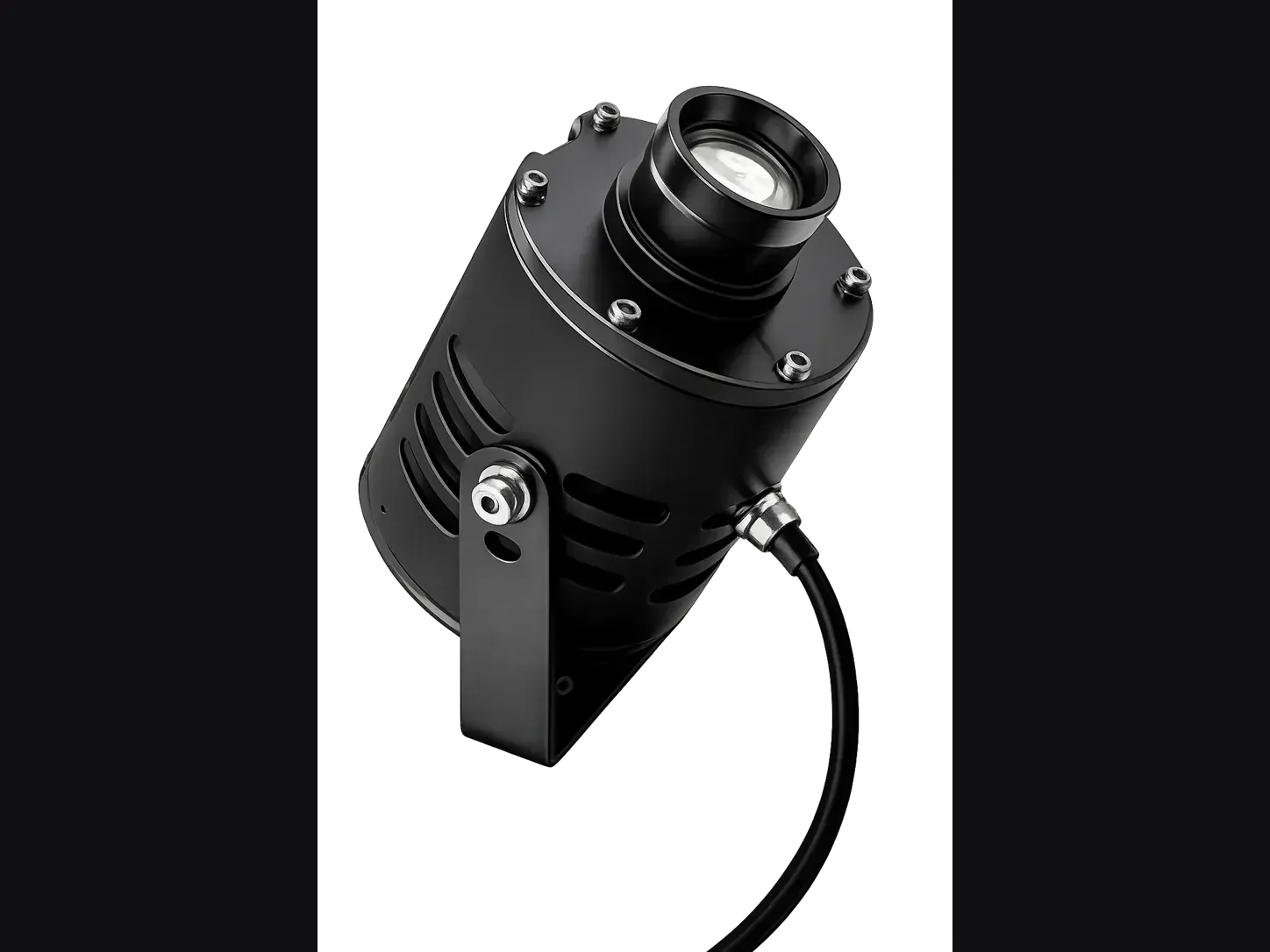 Proyector negro Strong Kranes para generar advertencias visuales alrededor de una grúa viajera