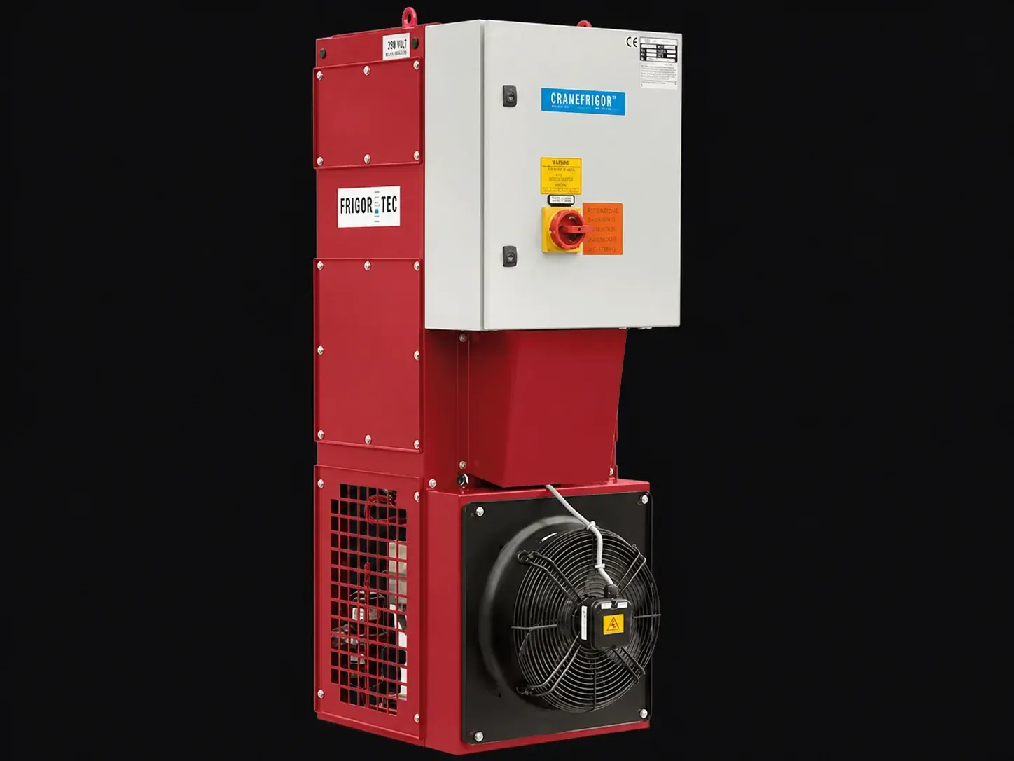 Unidad roja y gris CraneFRIGOR de climatización para cabina de grúa